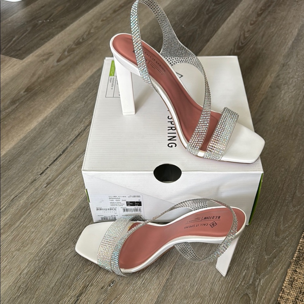 Call It Spring Silver and White Stiletto Heels
